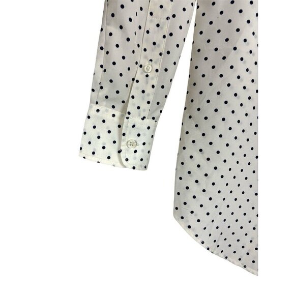 Lauren Ralph Lauren Button Up Blouse Ivory with Navy Polka Dots Classic Size XS - Picture 12 of 16